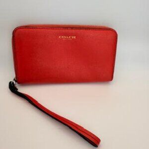 Coach Red Cross Grain leather with Gold Logo  Leather Zip Wristlet Wallet